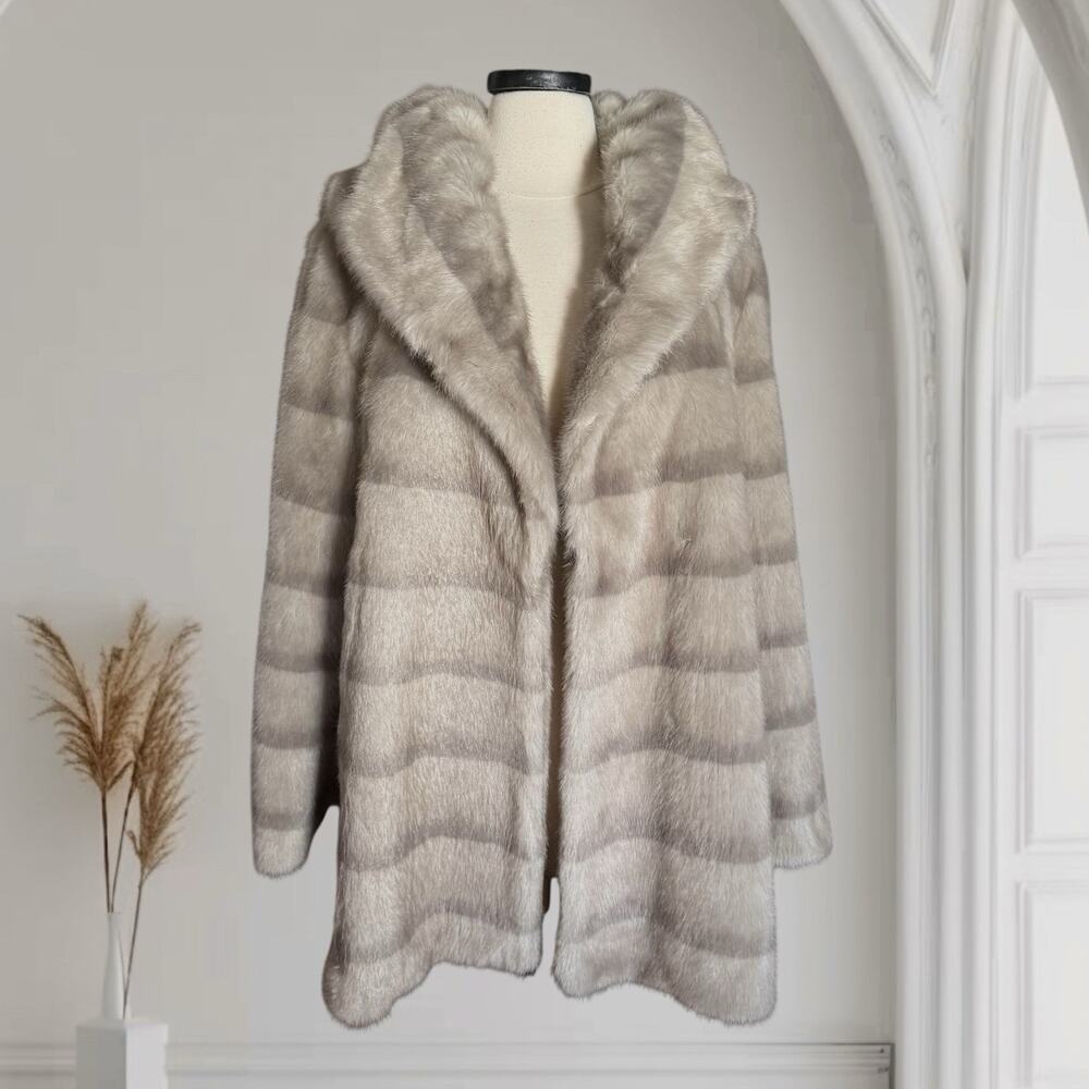 Jones New York Faux Fur mink Coat Jacket Sz L Vegan Quiet Luxury Old Money EUC